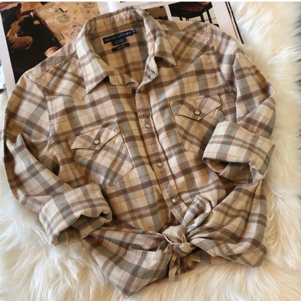 Ralph Lauren Slim Fit Brown Plaid Western Shirt 10
